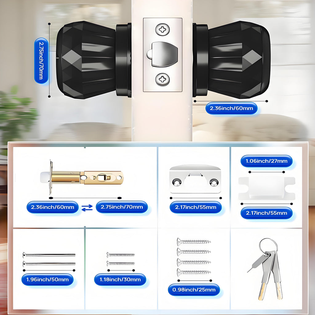Smart Door Knob, 3 in 1 Door Knob with Fingerprint,App Control and Keys Unlock,Smart Door Lock,Black
