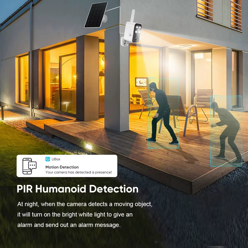 Ubox 4G/Wifi Solar Security Battery Camera 4MP Wireless Outdoor Battery Powered Cameras Color Night Vision PIR Human Motion Cam