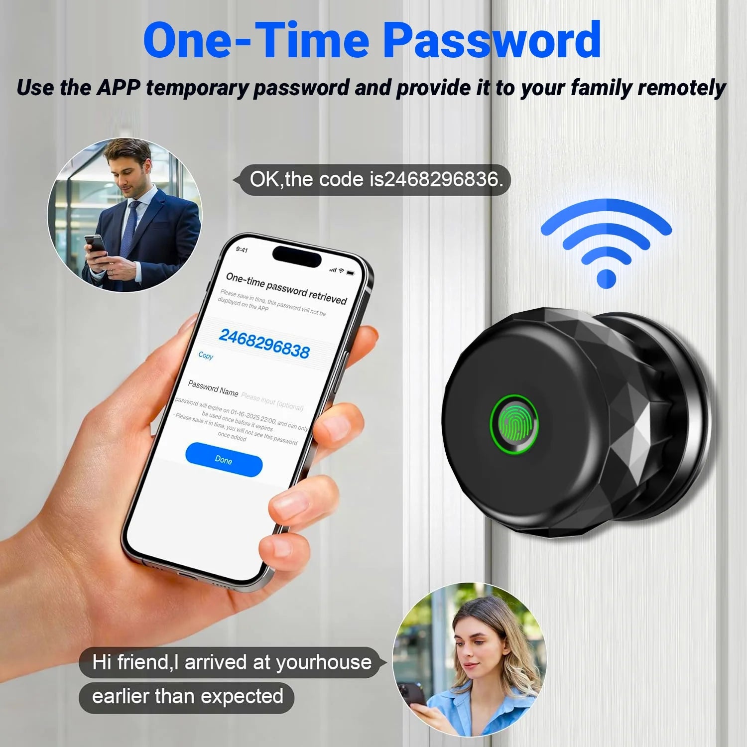 Smart Door Knob, 3 in 1 Door Knob with Fingerprint,App Control and Keys Unlock,Smart Door Lock,Black
