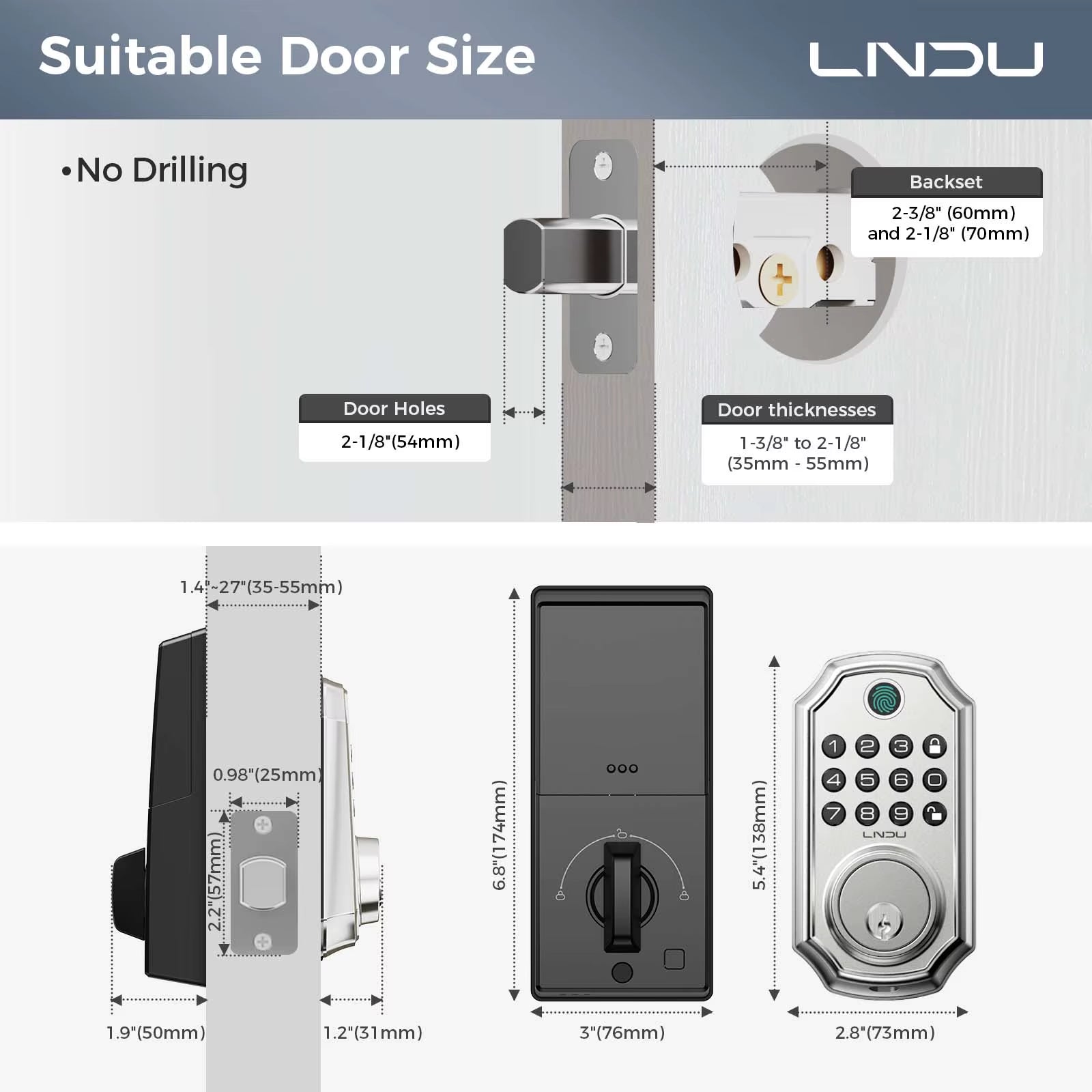Smart Door Lock D280L Fingerprint Lock&Keypad Combination Lock All-In-One Intelligent Door Lock Waterproof Door Locks
