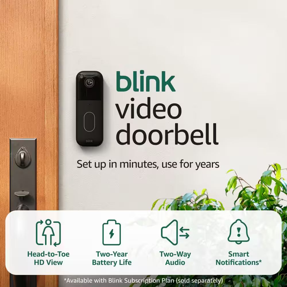 Video Doorbell System - Wireless - Battery Operated Smart Video Doorbell Camera and Included Sync Module Core,Black