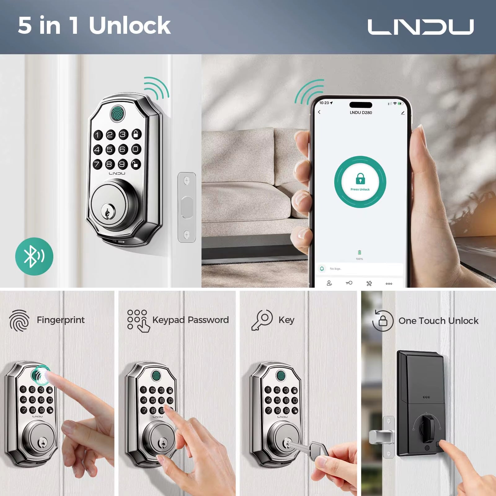 Smart Door Lock D280L Fingerprint Lock&Keypad Combination Lock All-In-One Intelligent Door Lock Waterproof Door Locks