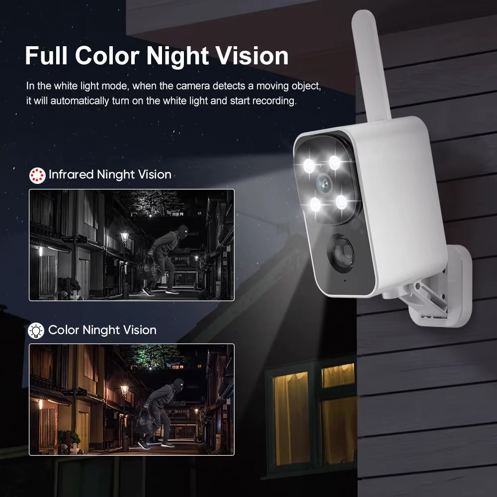 Ubox 4G/Wifi Solar Security Battery Camera 4MP Wireless Outdoor Battery Powered Cameras Color Night Vision PIR Human Motion Cam