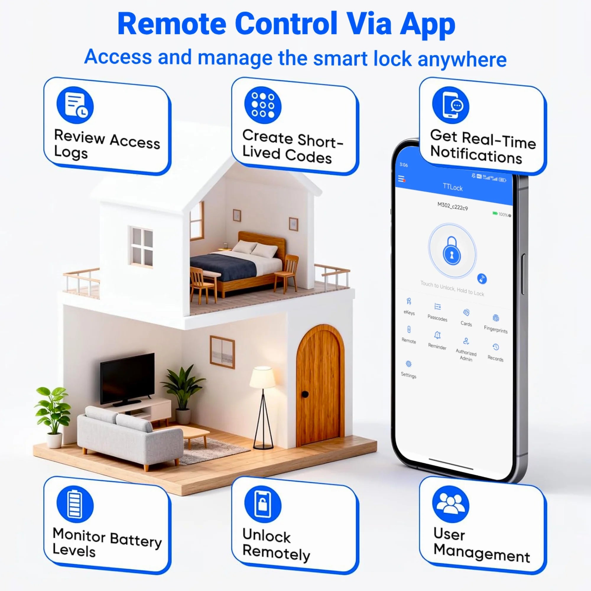 Smart Door Knob, 3 in 1 Door Knob with Fingerprint,App Control and Keys Unlock,Smart Door Lock,Black