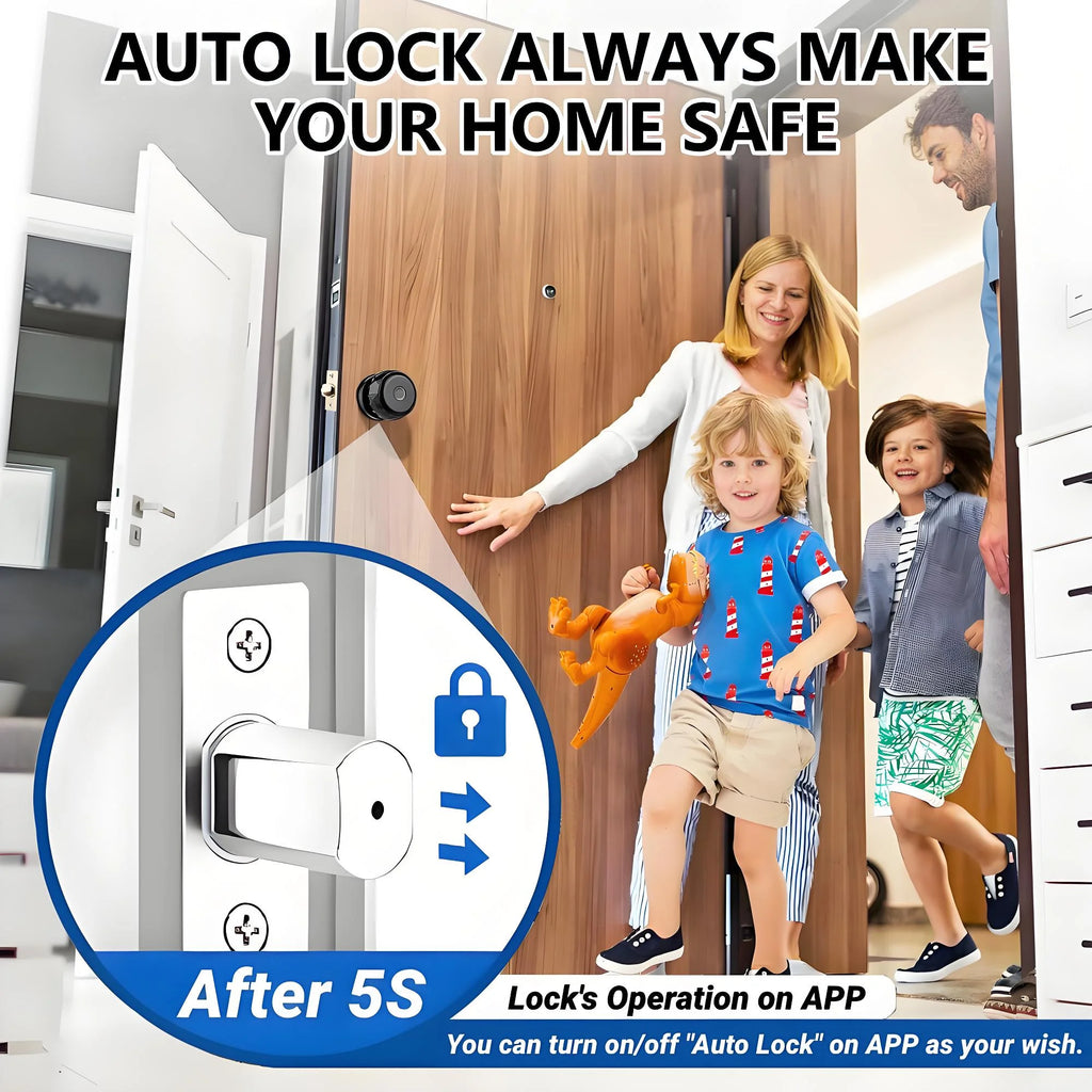 Smart Door Knob, 3 in 1 Door Knob with Fingerprint,App Control and Keys Unlock,Smart Door Lock,Black